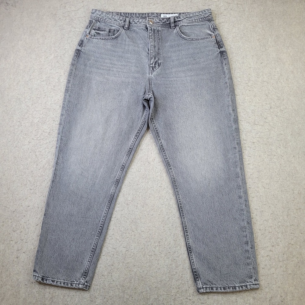 Zara Jeans Womens 14 Gray Light Wash Baggy Denim Tapered Mom High Rise
